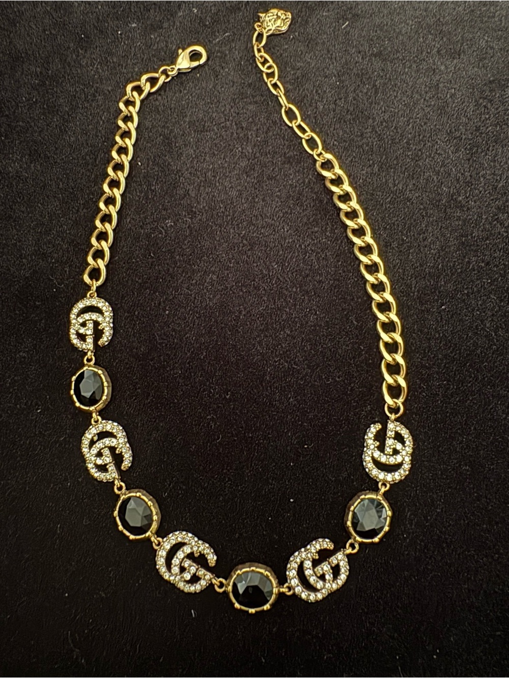 New Gucci with box Gold-Tone Necklace with Black Gemstones and Crystal Accents